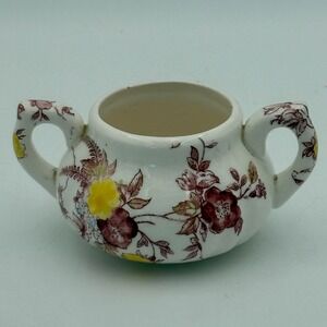 Vintage Hand Painted Japan Floral Ceramic Sugar Bowl Double Handle Cottagecore